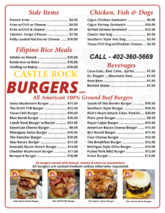Castle Rock Burges Menu
